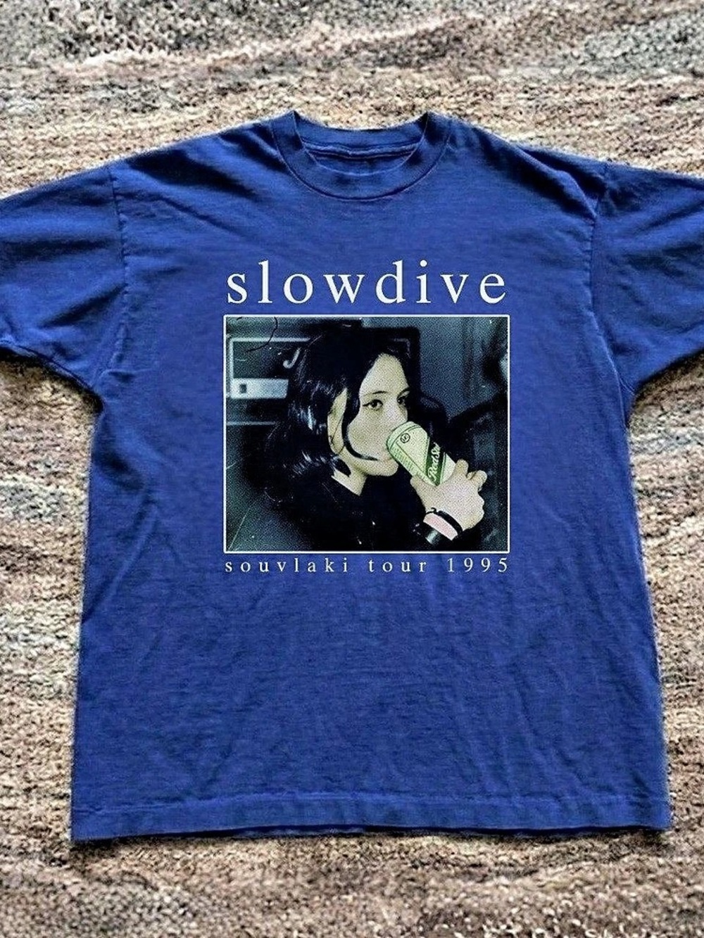 Slowdive Souvlaki Tour 1995 T-Shirt Graphic Short Sleeve Blue